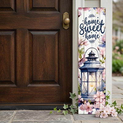 Panneau de porche « Home Sweet Home » en bois massif blanc, bleu et rose de 91 cm (36 po).