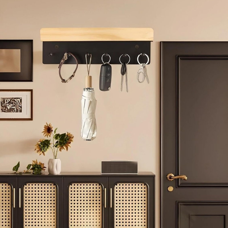 Wood Wall Organizer with Key Hooks