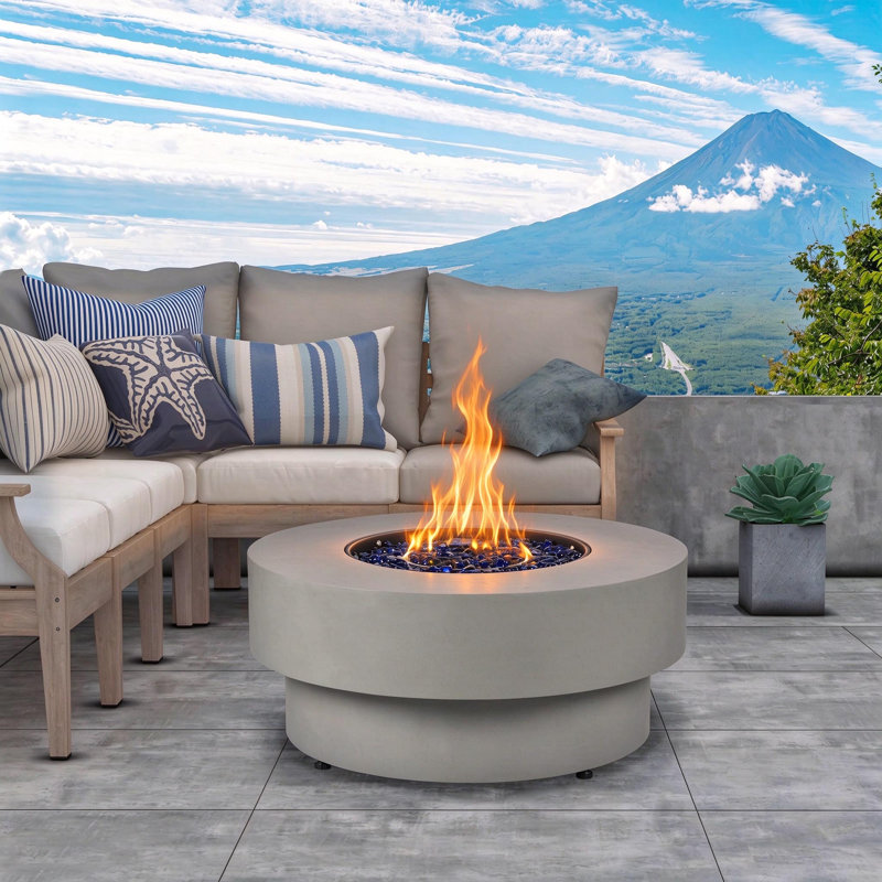 Brodie-Leigh 14.5" H x 32" W Steel Propane Outdoor Fire Pit Table, 50,000 BTU Round Gas Fire Pit Table with Lid, Flint Gray
