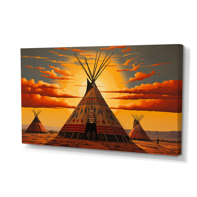 «Native Tent Orange Collage II», art mural grand art amérindien