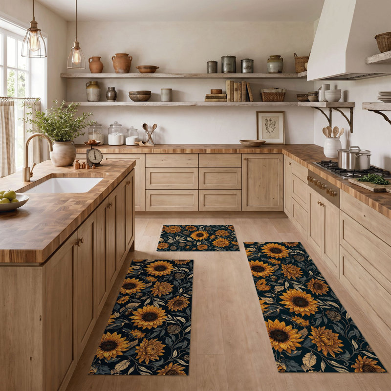 Sunflower Pattern Non-Slip Washable Kitchen Mats