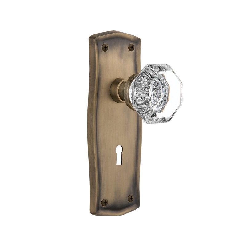 Prairie Plate with Decorative Keyhole and Waldorf Door Knob, Antique Brass, 2-3/4”