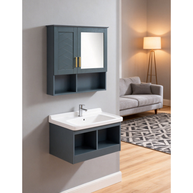 Armoire de salle de bain murale avec miroir HD et tablettes réglables (bleu), Bleu