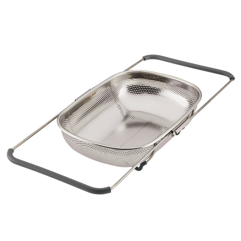 Stainless Steel Over-The-Sink Colander with Gray Handles