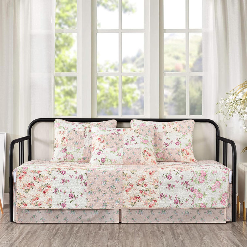Multicolor Reversible Cotton Patchwork Quilt Set, Throw Quilt, Pink