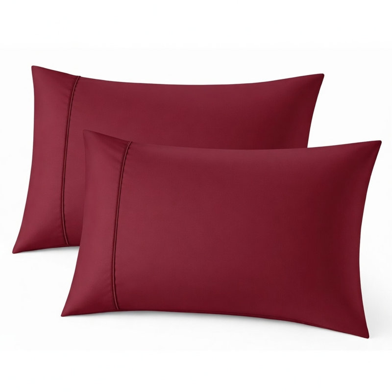 Cooling Bamboo Pillowcases, Set of 2 – Ultra Soft & Breathable, Burgundy, King