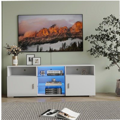 TV stand for 32-60 inch TVs, modern TV table center media cabinet with drawers and LED lights, matte entertainment center for living room, game room,
