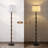61.5" Walnut Finish Floor Lamp With Sculpted Column And Linen Shade