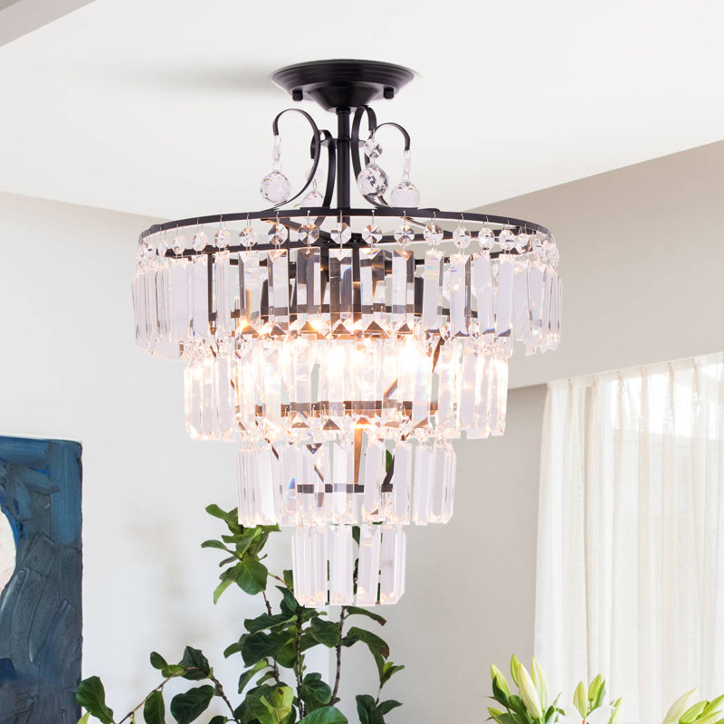 4-Light 15.7" Dimmable Tiered K9 Crystal Semi-Flush Mount Chandelier