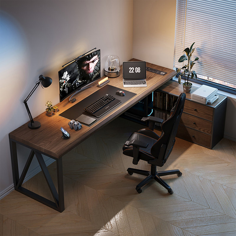 Bureau de direction en L en noyer massif avec tiroirs, Oui, 29,53 po H x 78,74 po L x 59,06 po P