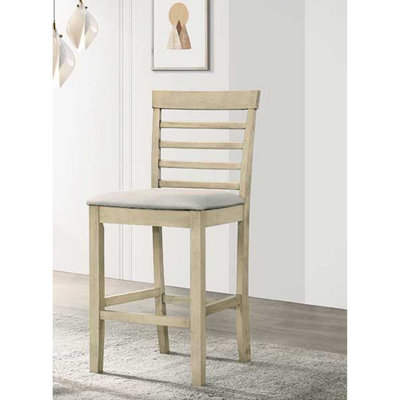 Chaises de salle à manger à hauteur de comptoir (2), siège rembourré crème, dossier à lattes, mobilier contemporain en bois pour pub 2 pièces avec tissu
