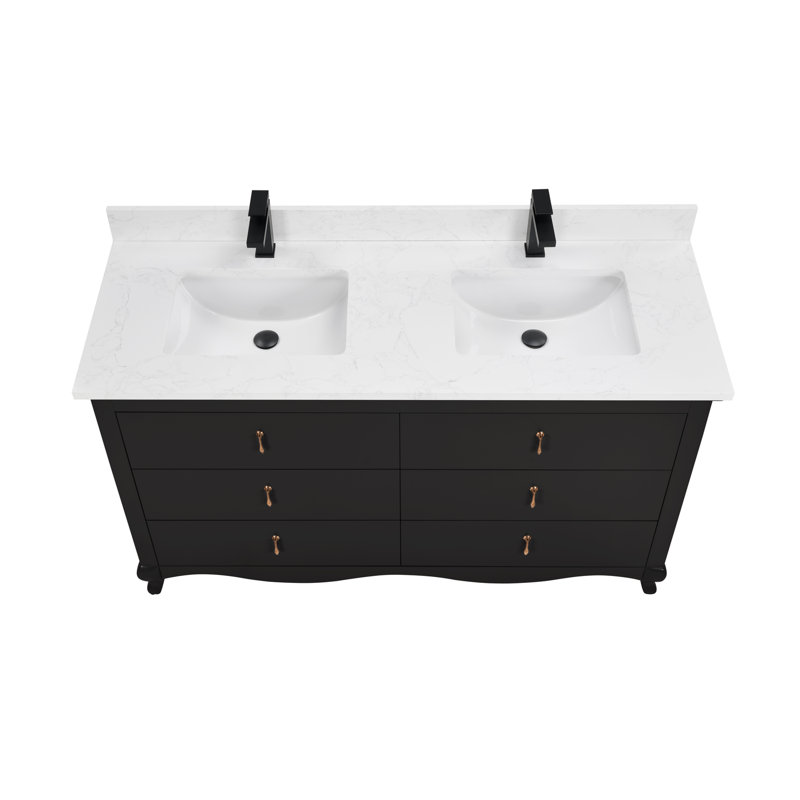 60" Solid Wood Sink Vanity  With 1' Artificial Stone Top, Tricon Black