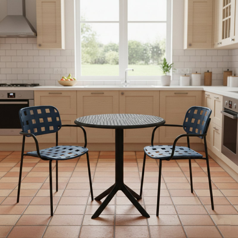 BERGEN Bistro Table Black with 02 KARIN Armchair Petrol Blue-Black Set