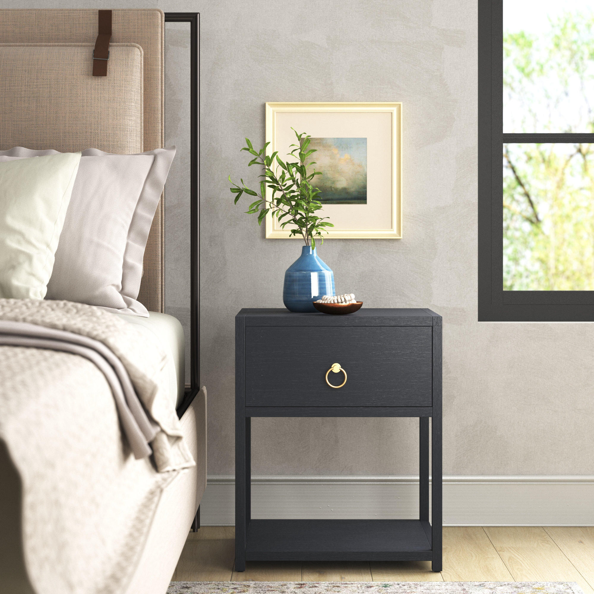 Elin 1 - Drawer Nightstand, Navy Blue