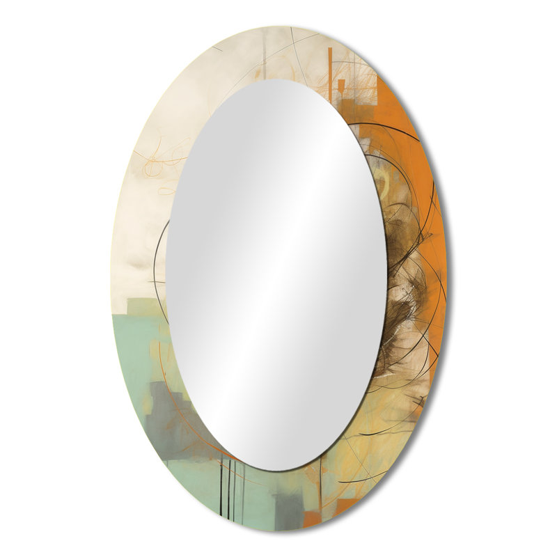 Yellow Orange Captivating Liquid Ink - Modern Oval Wall Mirror, 36" x 24"
