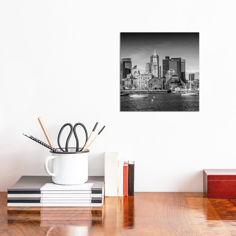 Boston Skyline Monochrome 1 Piece Wrapped Canvas Wall Art, 30.48 cm H x 30.48 cm W
