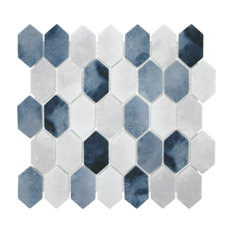 Carreau de mosaïque en verre recyclé hexagonal 10,75 po x 10,12 po, Bleu