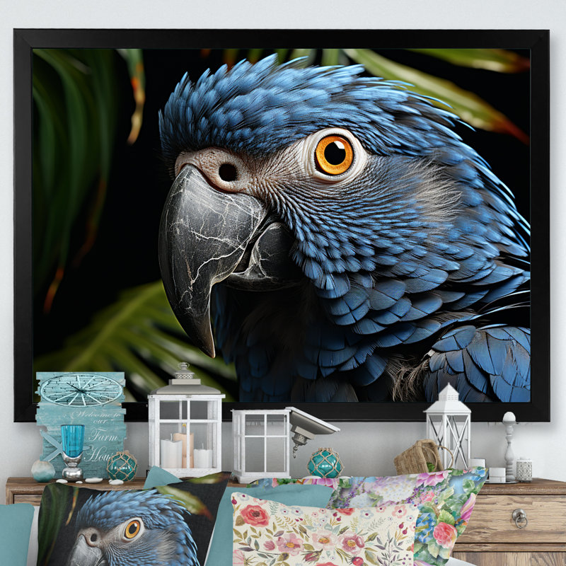 Perroquets, saphir, ciel, forêt tropicale, Cadre photo noir simple, H 16 po x l 32 po x P 1 po
