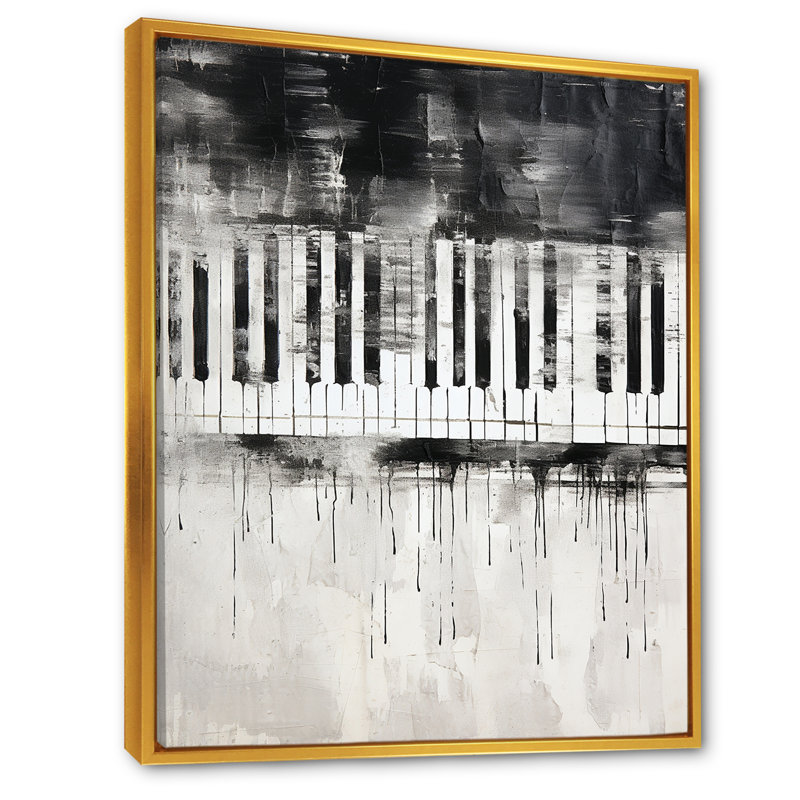 «Piano Keys Tranquility Midnight Black» sur toile, Cadre flottant doré, H 32 po x l 24 po