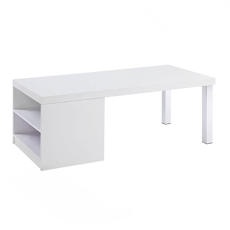 Table basse blanche ultrabrillante et chrome.