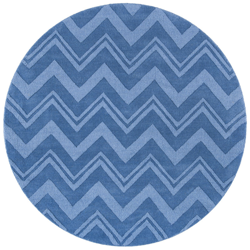 Tapis bleu en laine crocheté à la main à motif de chevrons Scanlan, Rond 5 pi