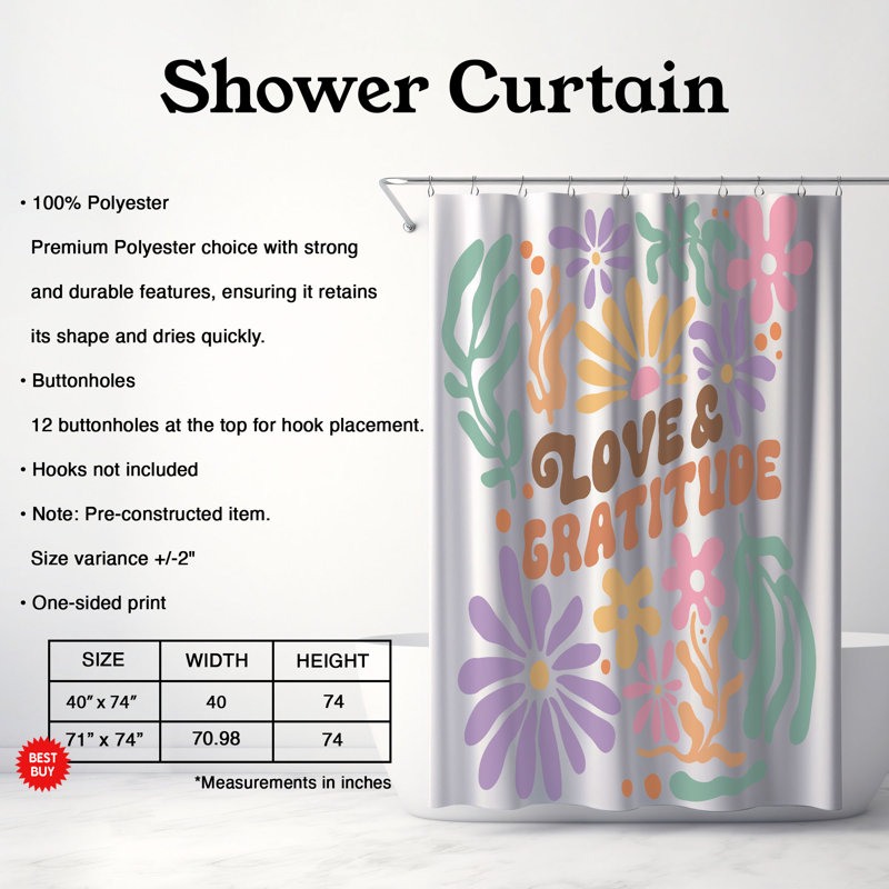 Rideau de douche 1 pièce Subtle Flower, H 74 po x l 71 po