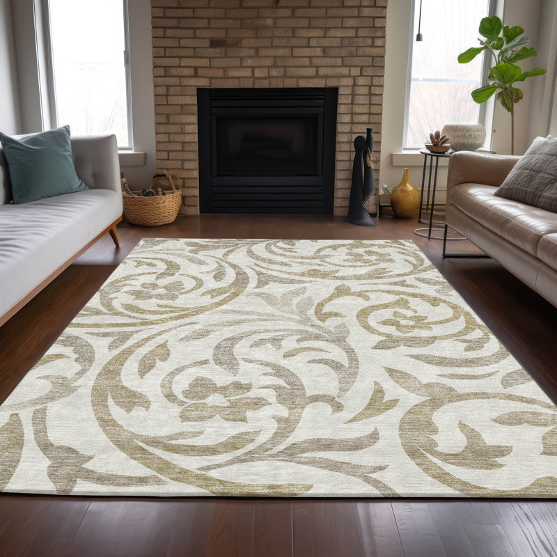 Washable Floral Indoor / Outdoor Rug, Rectangle 5' x 7'6"