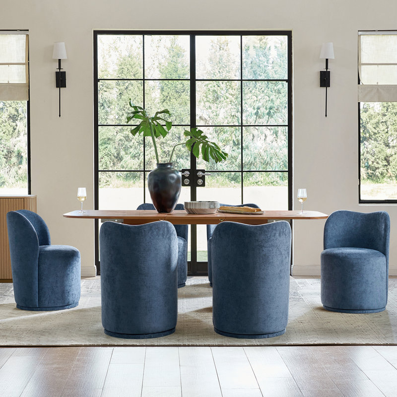 Clester Modern 360-Degree Swivel Dining Chair Set, Navy, 6
