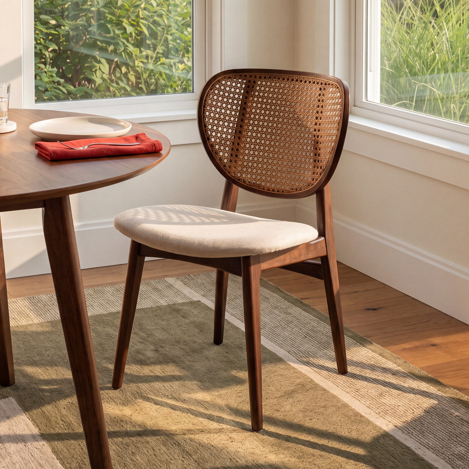 Missy Oak Dining Chair, Medley Ivory Performance Basketweave/Nogal