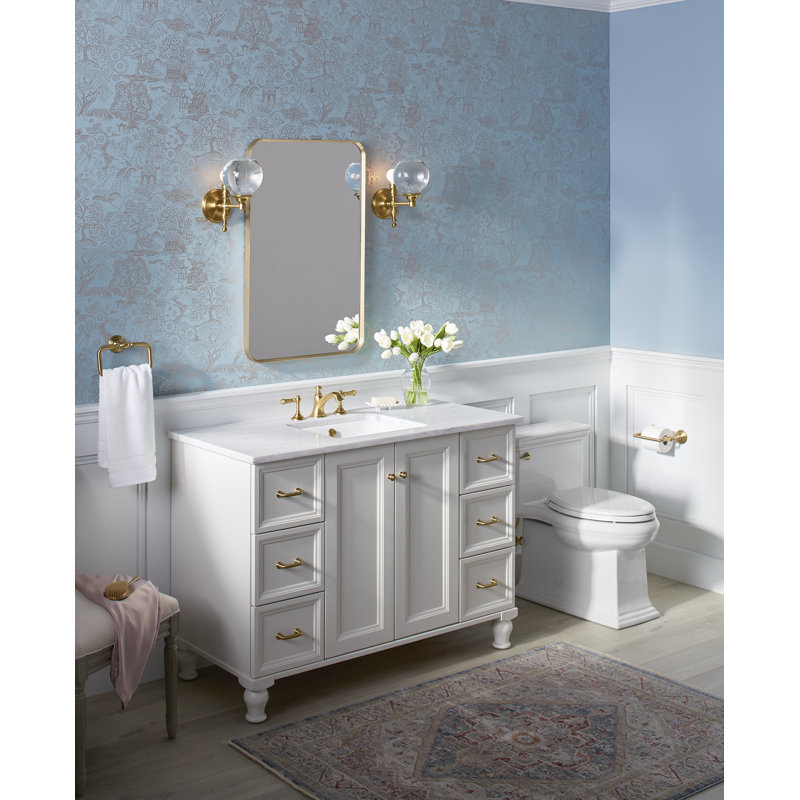 Miroir de salle de bain mural, Doré brossé moderne, 34 po x 22 po