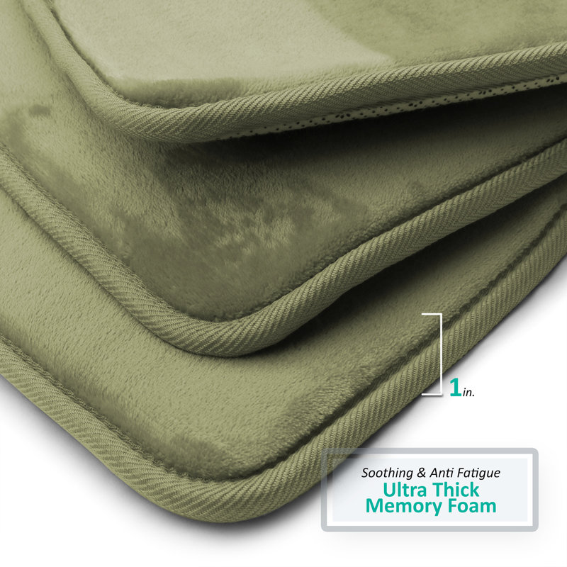 Tapis de bain en mousse viscoélastique ultra-doux avec envers antidérapant en PVC, Grand: L 32 po x l 20 po, Sauge vert olive