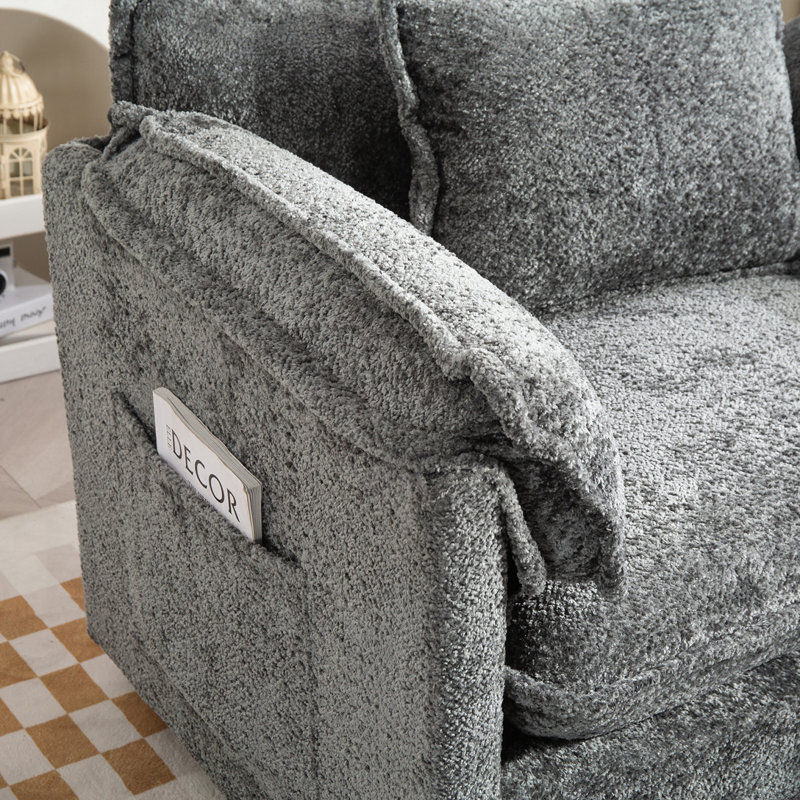 Boucle Fabric Club Chair Armchair with Ottoman, Dark Grey