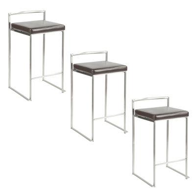Contemporary 30-Inch Stackable Barstools In Stainless Steel With Faux Leather Cushions | Gift Idea