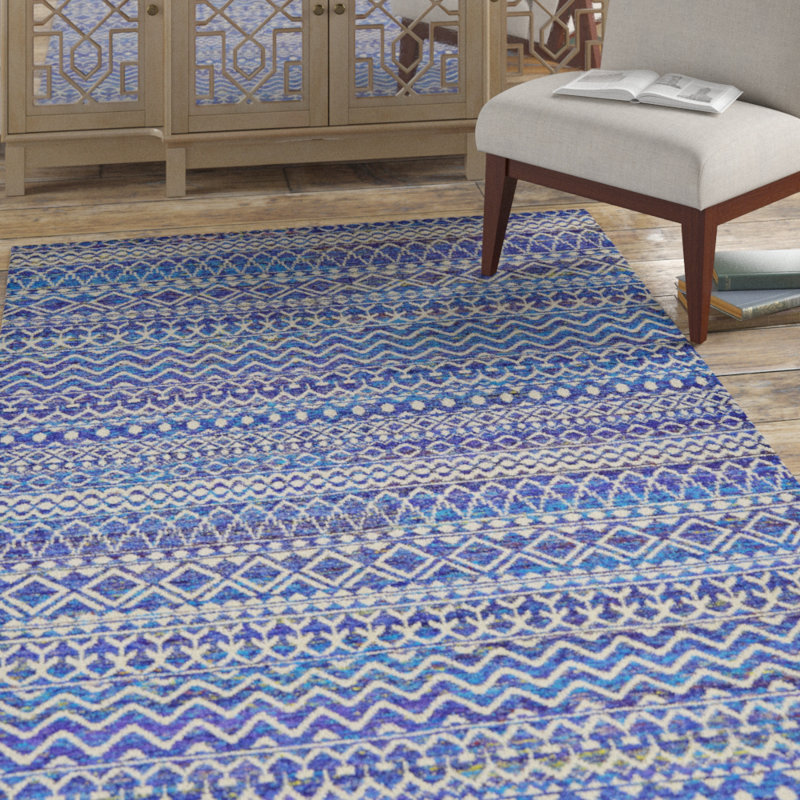 Tapis mauve à motif de chevrons noué à la main Derin, Rectangle 7 pi 9 po x 9 pi 9 po