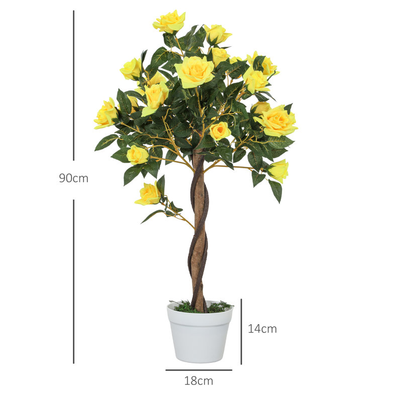 90cm Faux Rose Tree Plant in Pot, Yellow