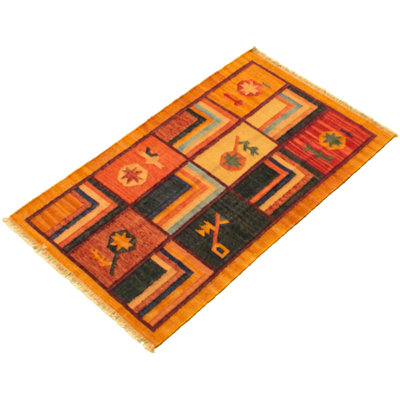 Tapis de zone en laine 3 pi 1 po x 5 pi 2 po one-of-kind à la main-noué la new age anatolian
