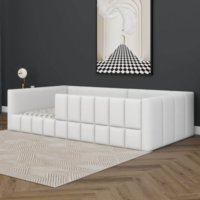 Lit tapissier en laine, structure de lit de jour avec barrière de sécurité pour enfants adultes