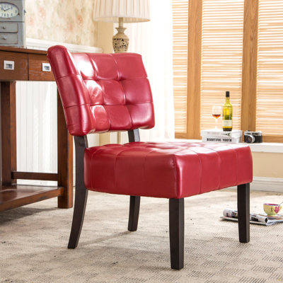 Fauteuil d'appoint capitonné en cuir mélangé avec sièges surdimensionnés, rouge