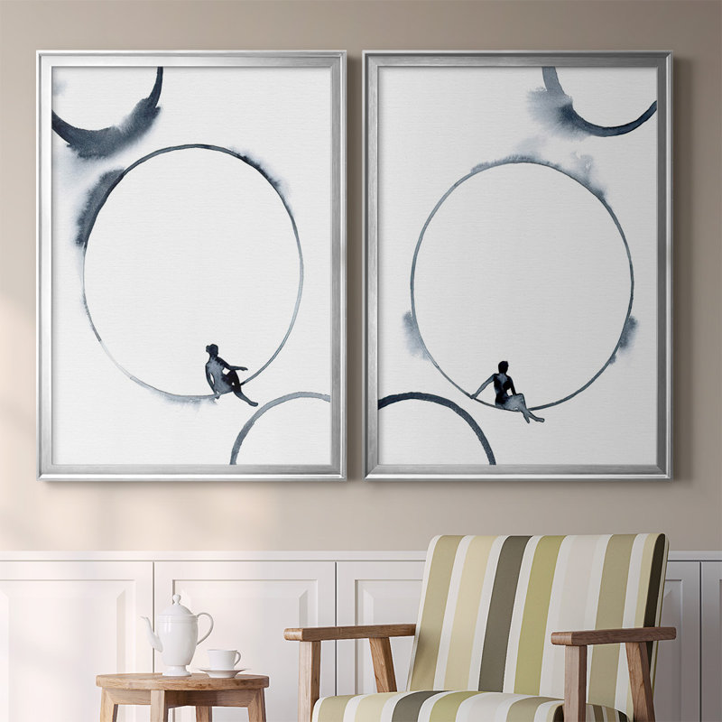 «Woman In The Moon I», toile encadrée de qualité supérieure - prête à être accrochée, H 42,5 po x l 61 po, Argent