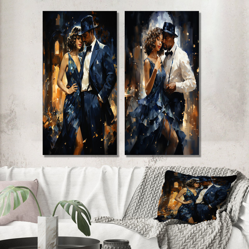 Ensemble de 2 décorations murales Harlem Renaissance Jazz Age Couple - Couple, Toile tendue, H 32 po x l 33 po