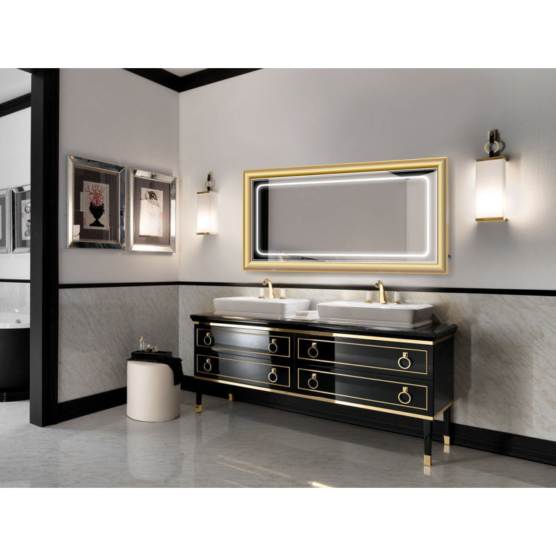 Cossette Metal Wall Mirror, 30" H x 60" W, Gold