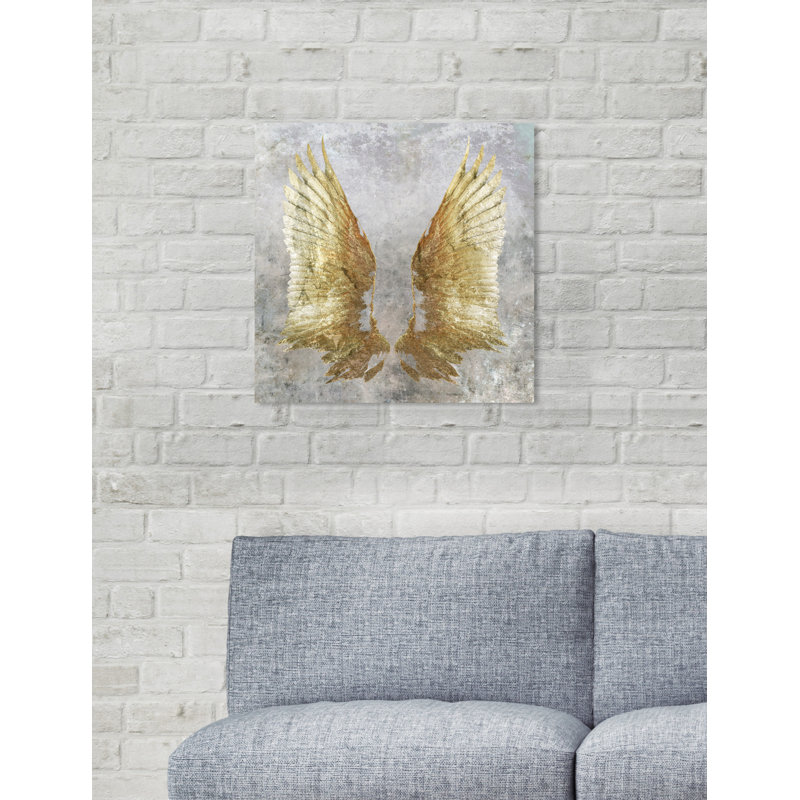 Golden Wings Print on Canvas with Gray Background, 40" x 40"