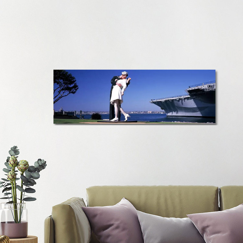 Embracing Peace (Unconditional Surrender) Statue, Tuna Harbor Park - Wrapped Canvas Panoramic Print