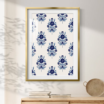 Motif de fleurs indigo II - impression encadrée