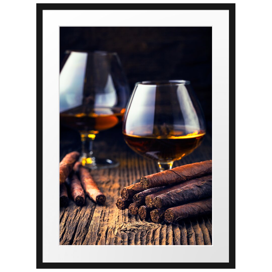 Gerahmtes Poster Whisky Mit Zigarre