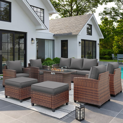 7-Piese Outdoor Conversation Sets With Fire Pit Table
