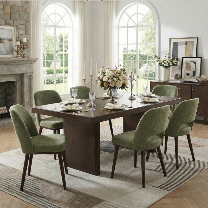 Chaise de salle à manger rembourrée avec pieds en bois massif (ensemble de 6), Vert