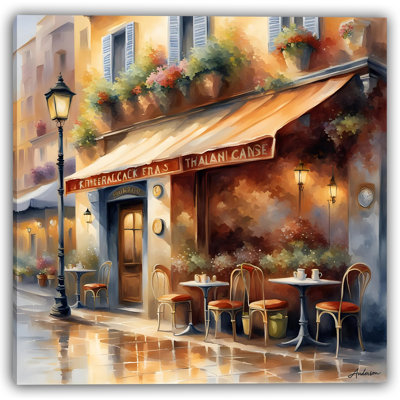 Café Romance, scène de rue européenne, art mural sur toile tendue
