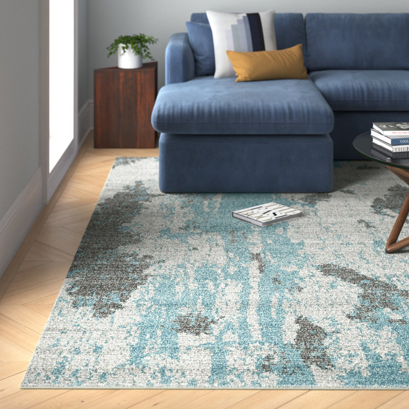 Yemanja Abstract Duck Egg/Grey Area Rug, Rectangle 160 x 230cm