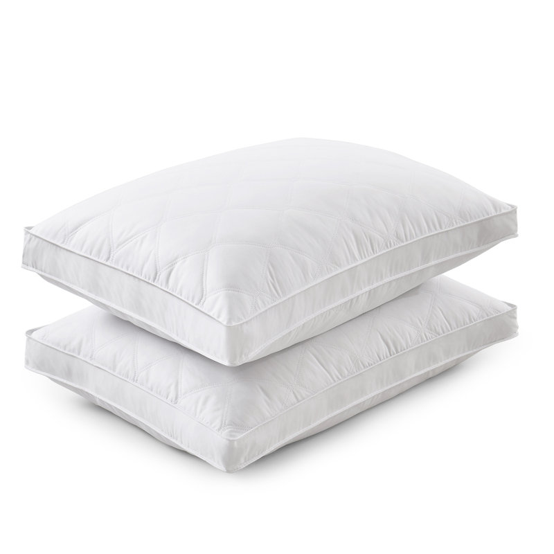 Ensemble de 2 coussins matelassés en plumes à goussets de taille moyenne à ferme, housse 100% coton, taille standard / grand